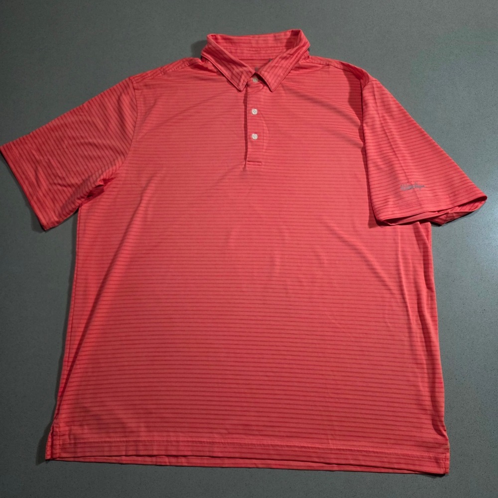 Walter Hagen Essentials Mens XL Coral Pink Striped Short Sleeve Golf Polo Shirt